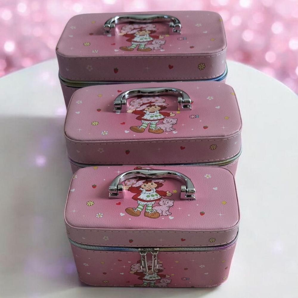 Pink Cosmetic Bag Set with Cartoon Design